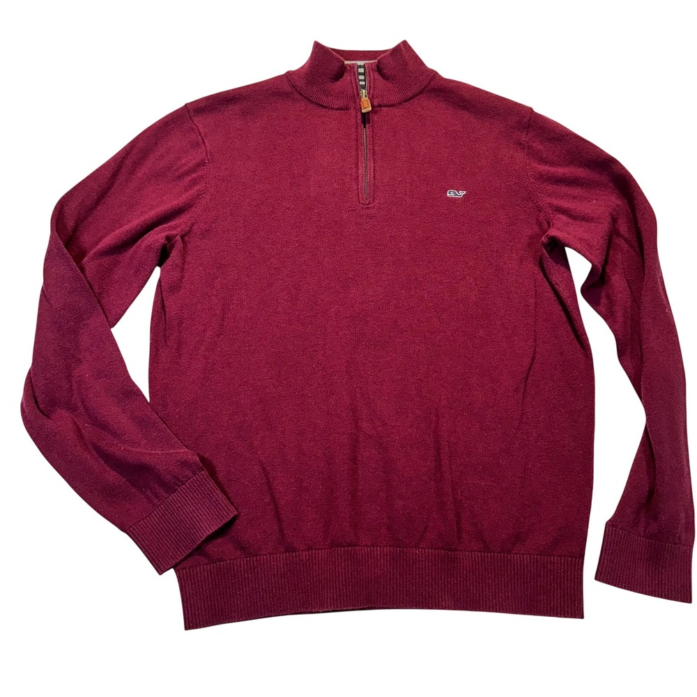 Vineyard Vines Quarter Zip Sweater Mens Medium Burgundy Preppy Cotton Pullover